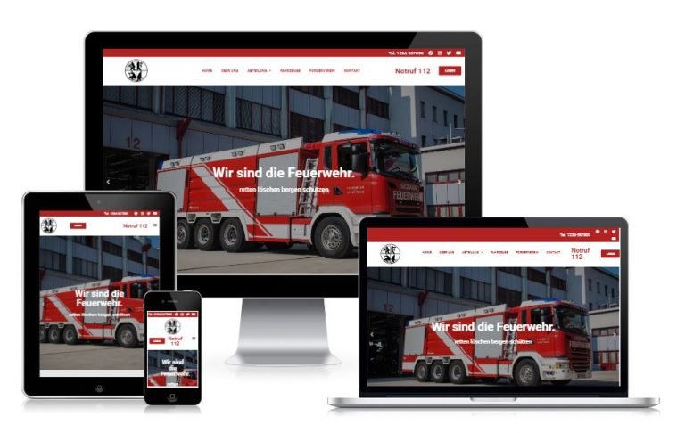 Responsive Feuerwehr-Website auf verschiedenen Geräten