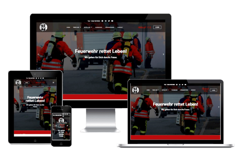 Responsive Feuerwehr-Website auf verschiedenen Geräten