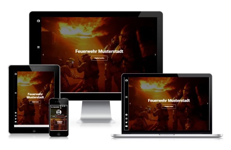 Website der Feuerwehr auf mehreren Geräten angezeigt