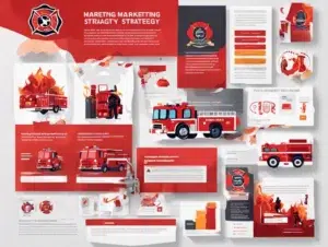 Feuerwehr-Marketing-Strategie mit Lkws und Feuerwehrleuten