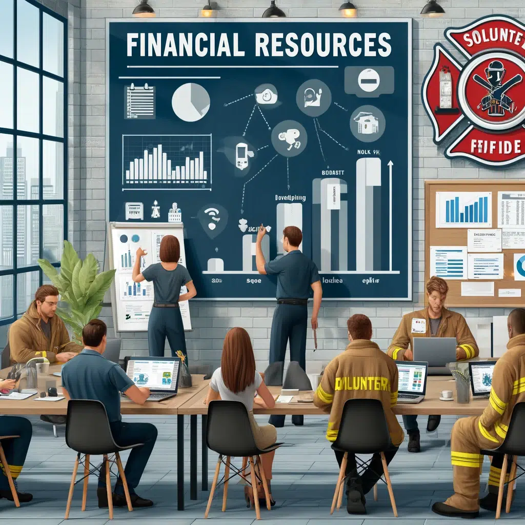 Feuerwehrleute bei Finanzanalysetraining im Büro